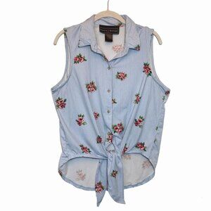 Polly & Esther Women's Multicolor Floral Stripe Tie Front Top - Size XL